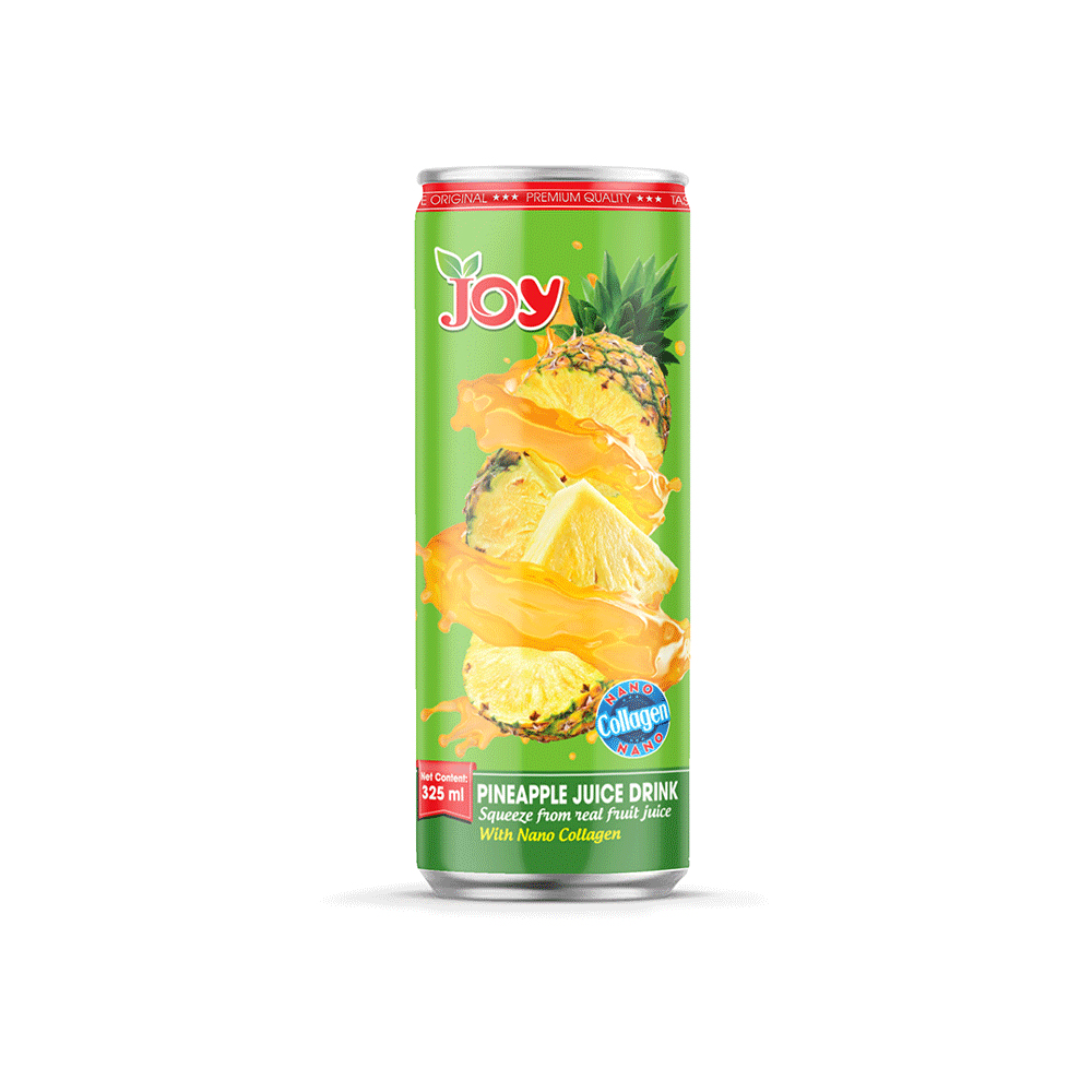 JOY Beverage Canned 325ml Pineapple Juice Drink with Nano Collagen Fruit Juice Manufacturer Squeezed From Real Fruit Juice