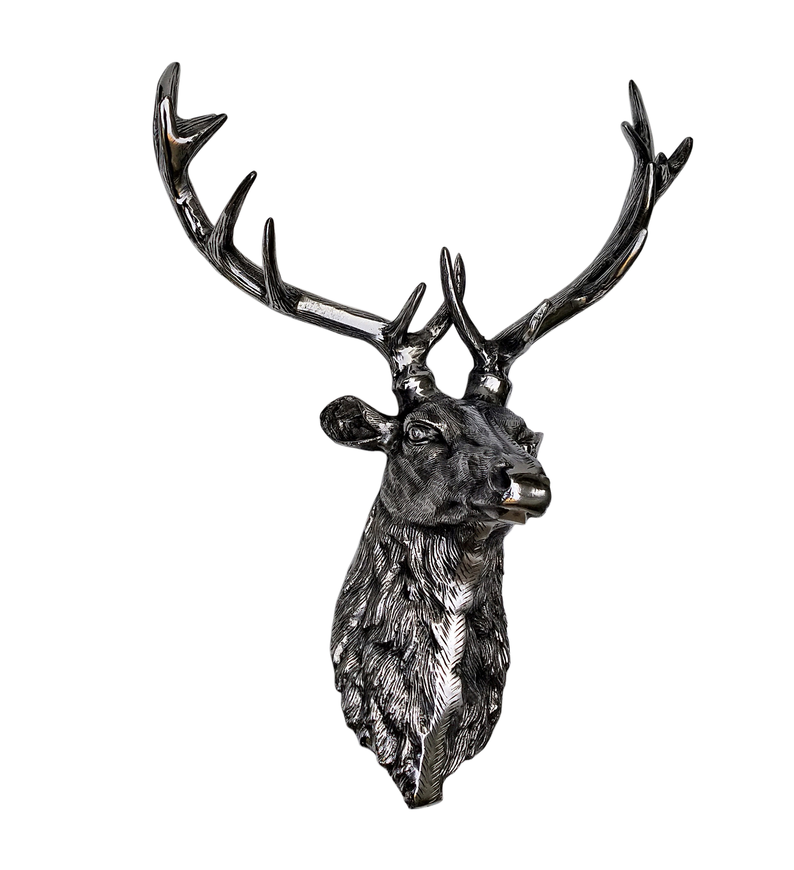 Large Wall Mount Deer Head Silver Aluminium Stag head Statue Sculpture