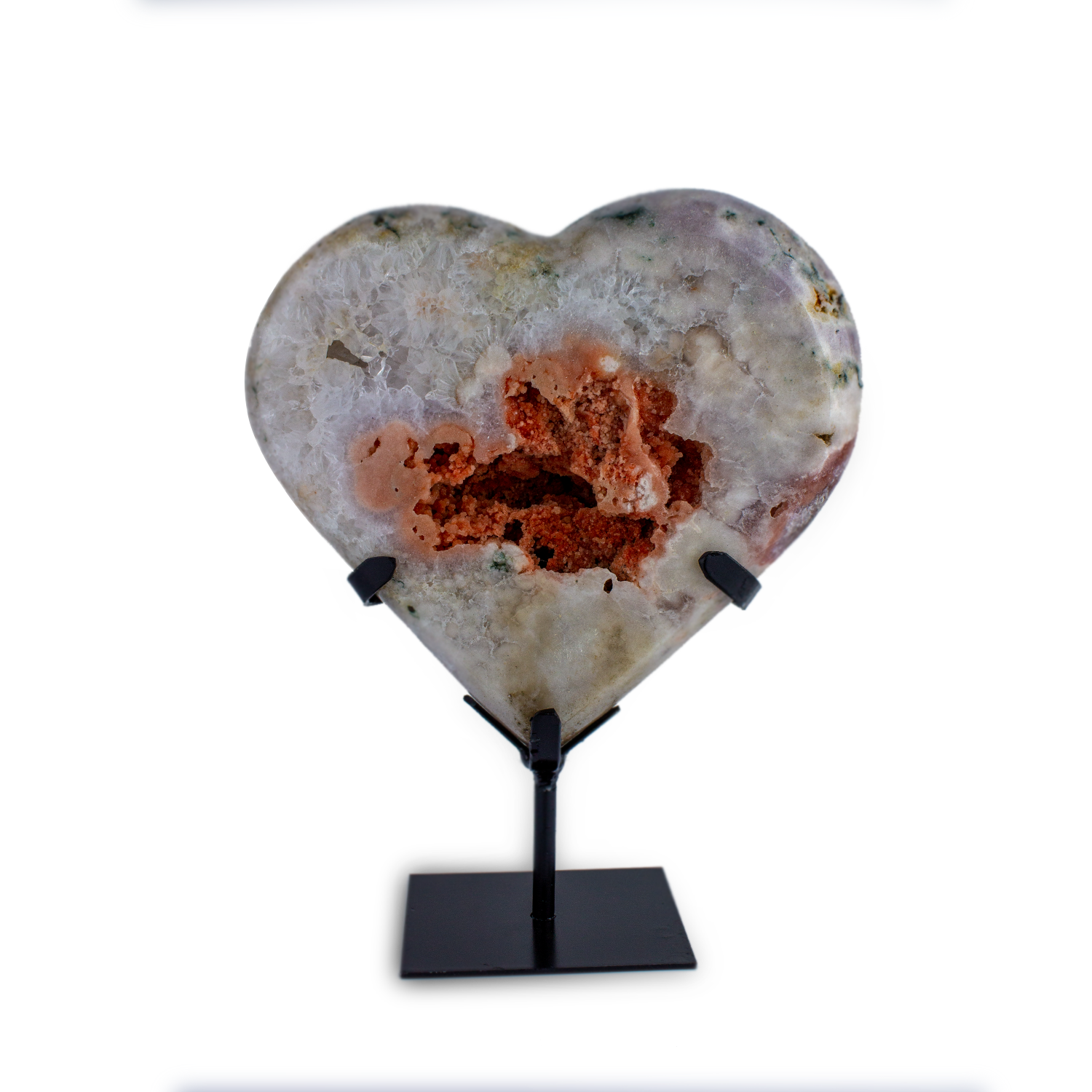 Розовый Аметист Geode Heart на металлической подставке