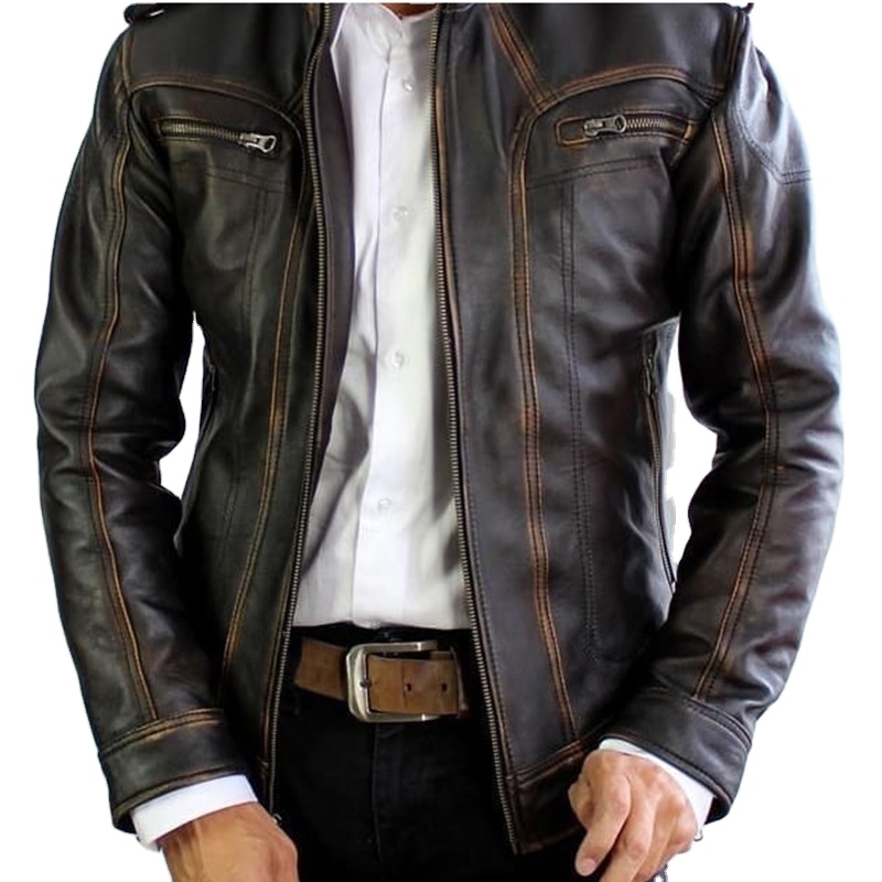Custom Men Latest Design Leather Jacket/Genuine Cool Zipper Embroidered Leather Biker Jacket