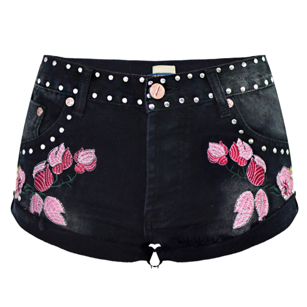 New Fashio 2021 custom High Waist Elastic Custom Embroidered Denim Shorts Women Ladies Denim Shorts Women Stretch Denim Shorts
