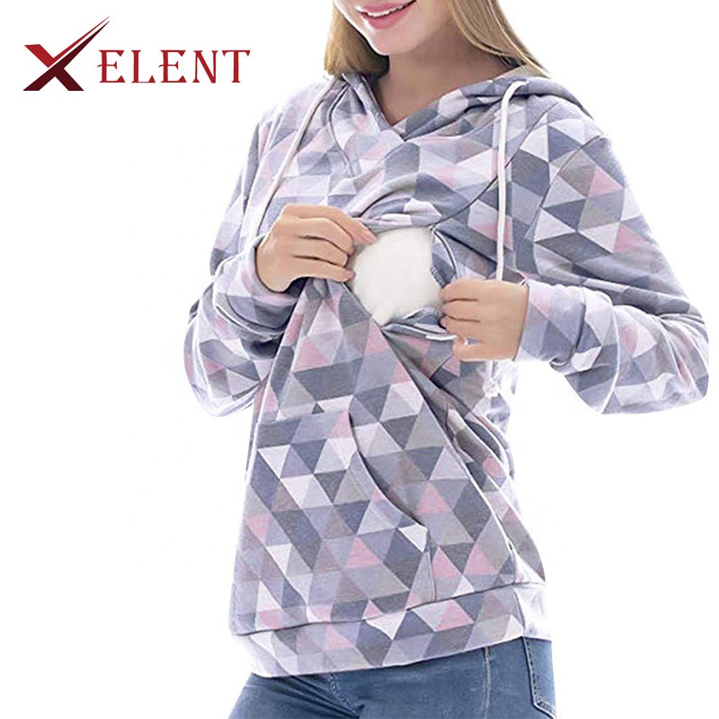 cheap women's loose fit hoody casual breastfeeding hoodie