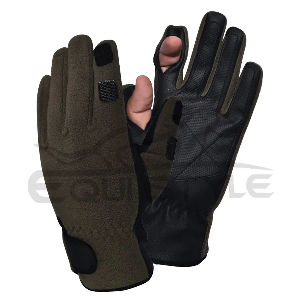 Wangaratha Hunting Shooting Gloves Removable Finger Green Color Synthetic PU with Grippy Palm & Back Polyester Fleece Wholesale