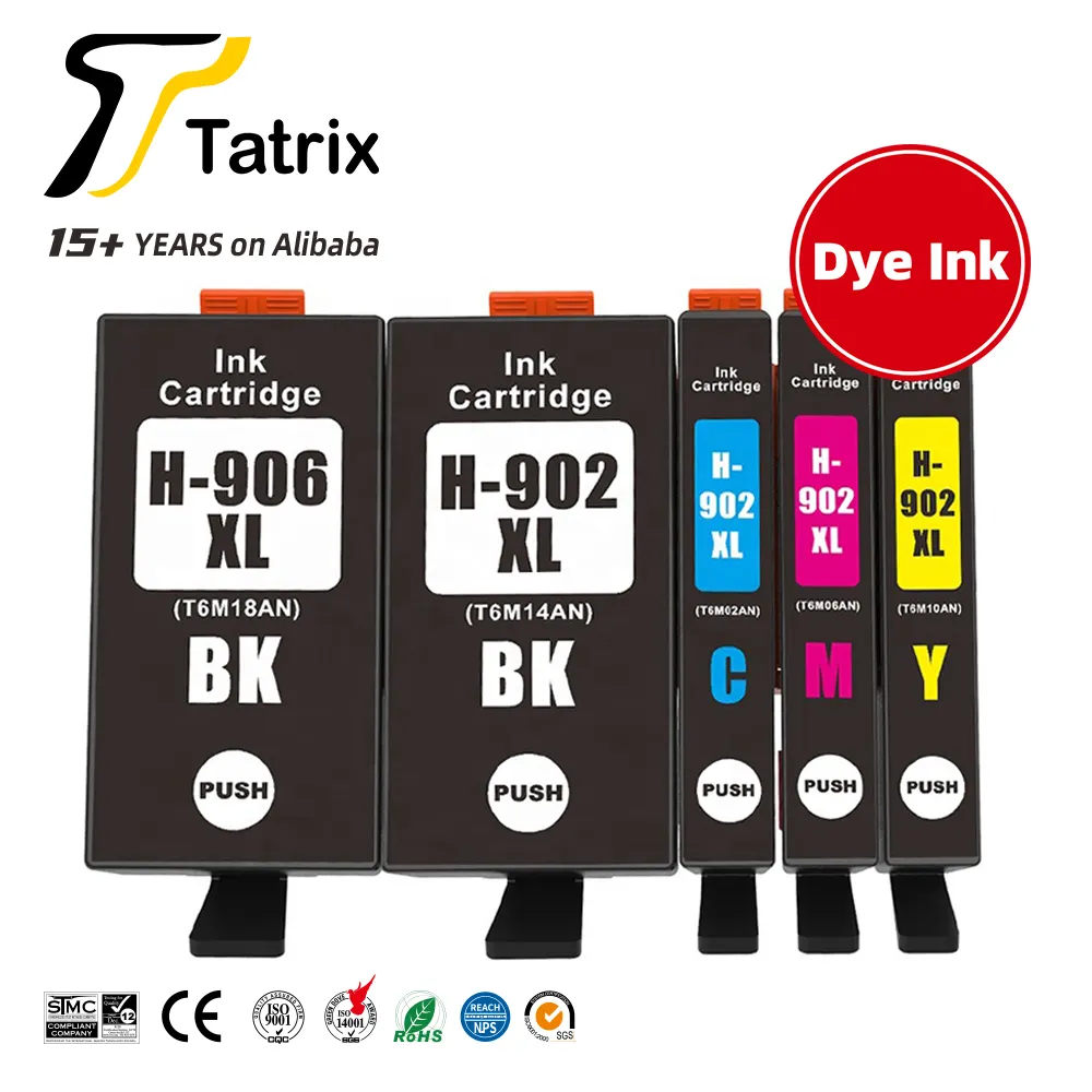 Tatrix 902 902XL 906 906XL Premium Color Compatible Printer Inkjet Ink Cartridge for HP OfficeJet Pro 6968 6970