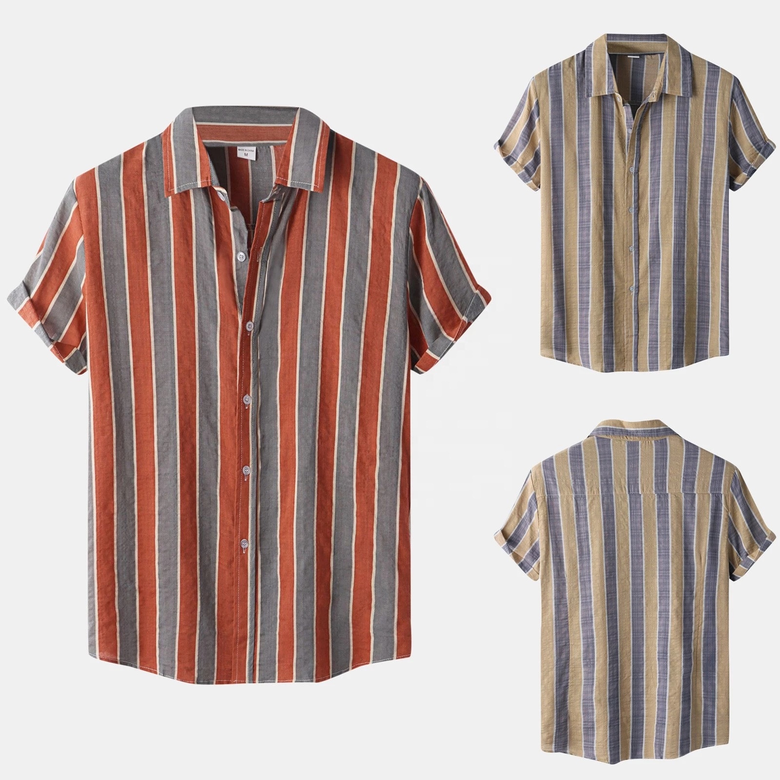 Wholesale hot sale summer custom printed hawaiian shirt bush shirts for men high quality mens striped shirt