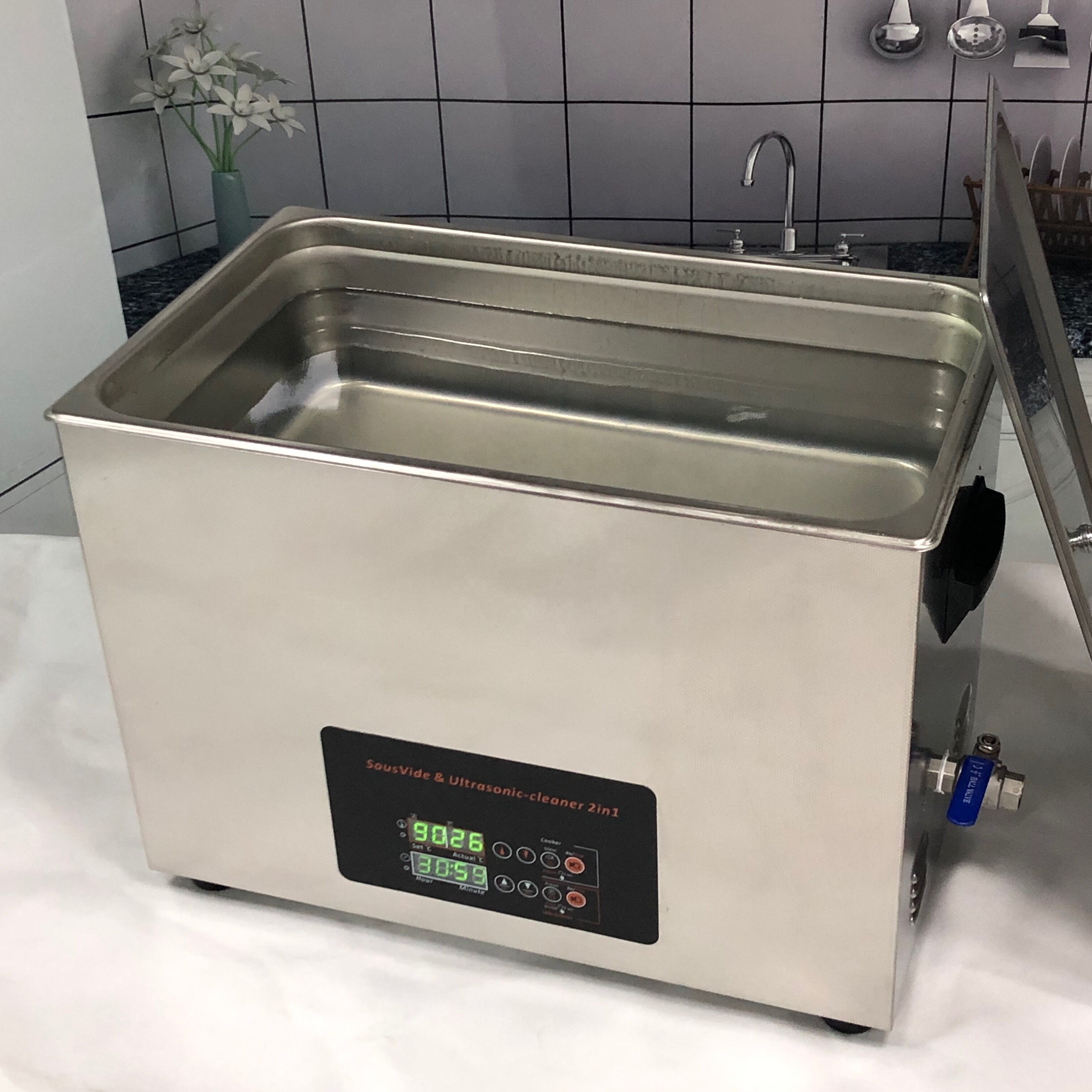 Ультразвуковой за целый бак даже тепла и tenderising твердых тканей массового производства вакуумных пакетов медленно готовить 28 л Sous плита