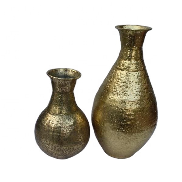 Brass Finished Rough Hammered Flower Vase in Two Sizes Made in Sheet Aluminium Home Decor Flower Vase Metal Vase