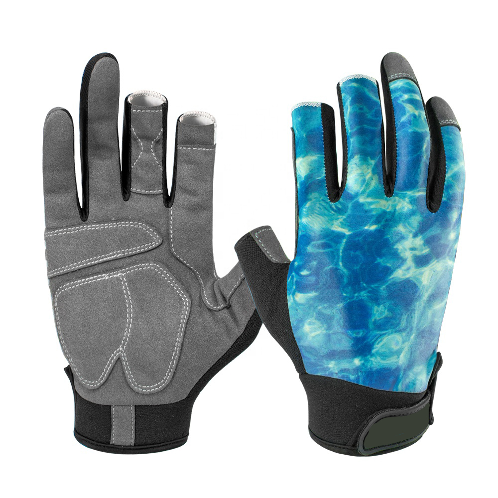 wholesale custom made new design outdoor two cut finger fishing gloves