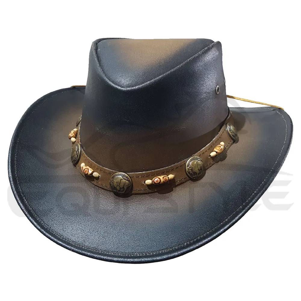 Hot Selling Western Cowboy Hats For Men Buffalo Conchos Cow Split Outdoor Travel Mens Western Hat Vintage Fashion Style OEM Size