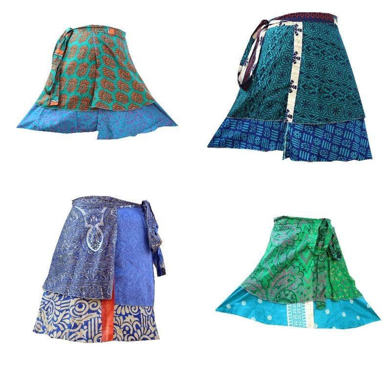 short MIni Art Skirt Indian Women Wrap Skirts Vintage Silk Bohemian Hippie Beach Magic short Dress summer skirts for women
