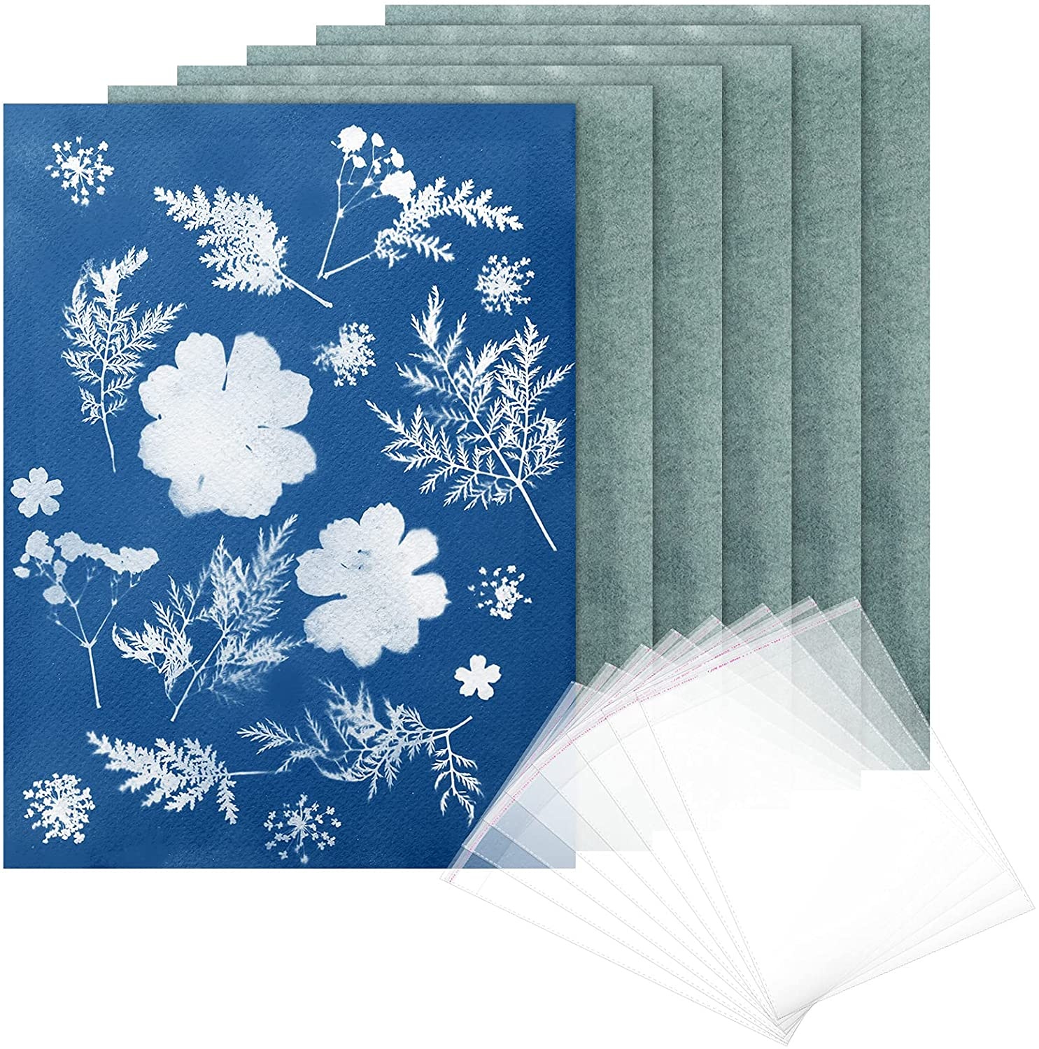 Cyanotype paper solar drawing paper and pouch self adhesive sealing plastic bags for kids and adults to arts crafts DIY project