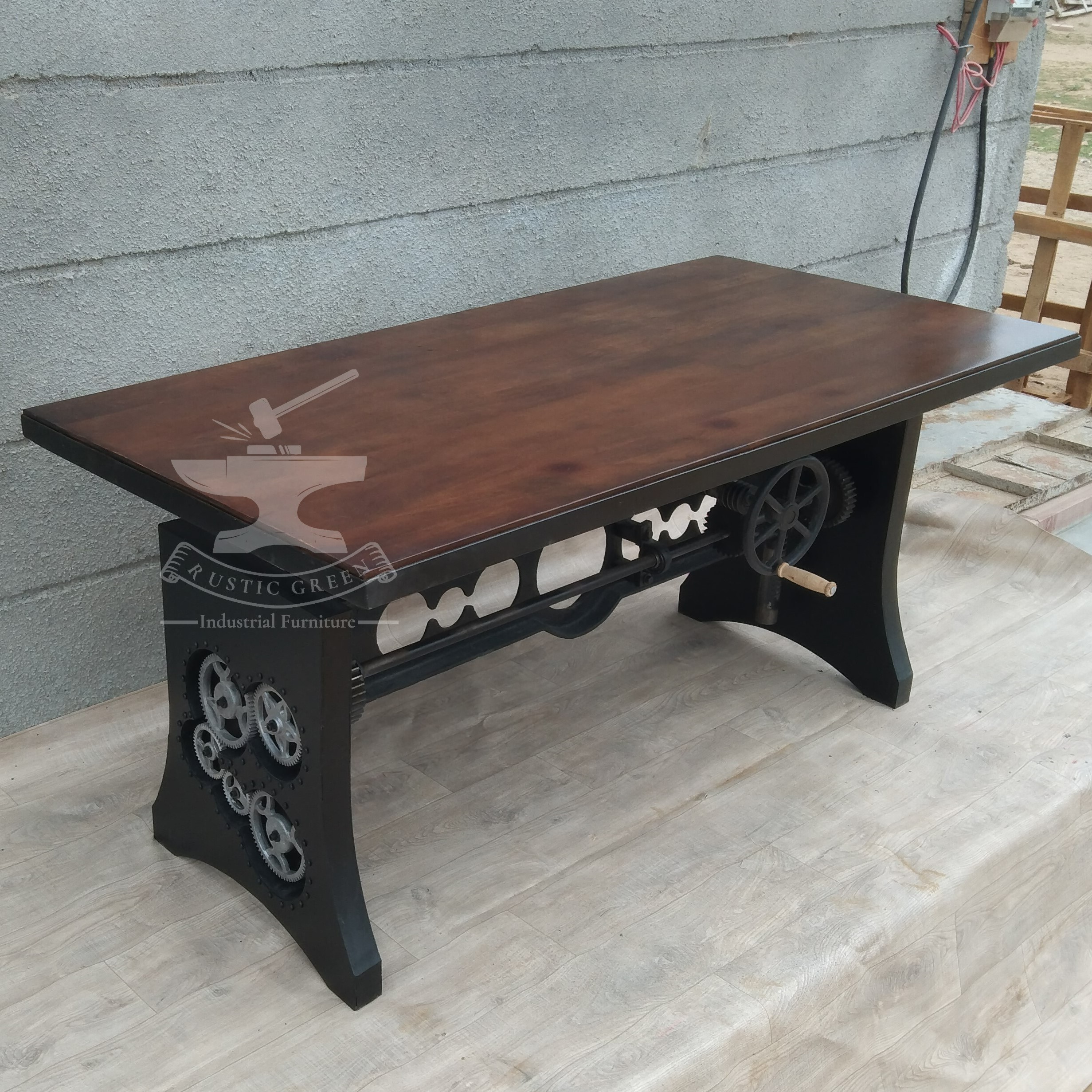 Vintage Cast Iron Industrial Crank Adjustable Table Desk Base Furniture with Manual Hand Crank Screw Jack