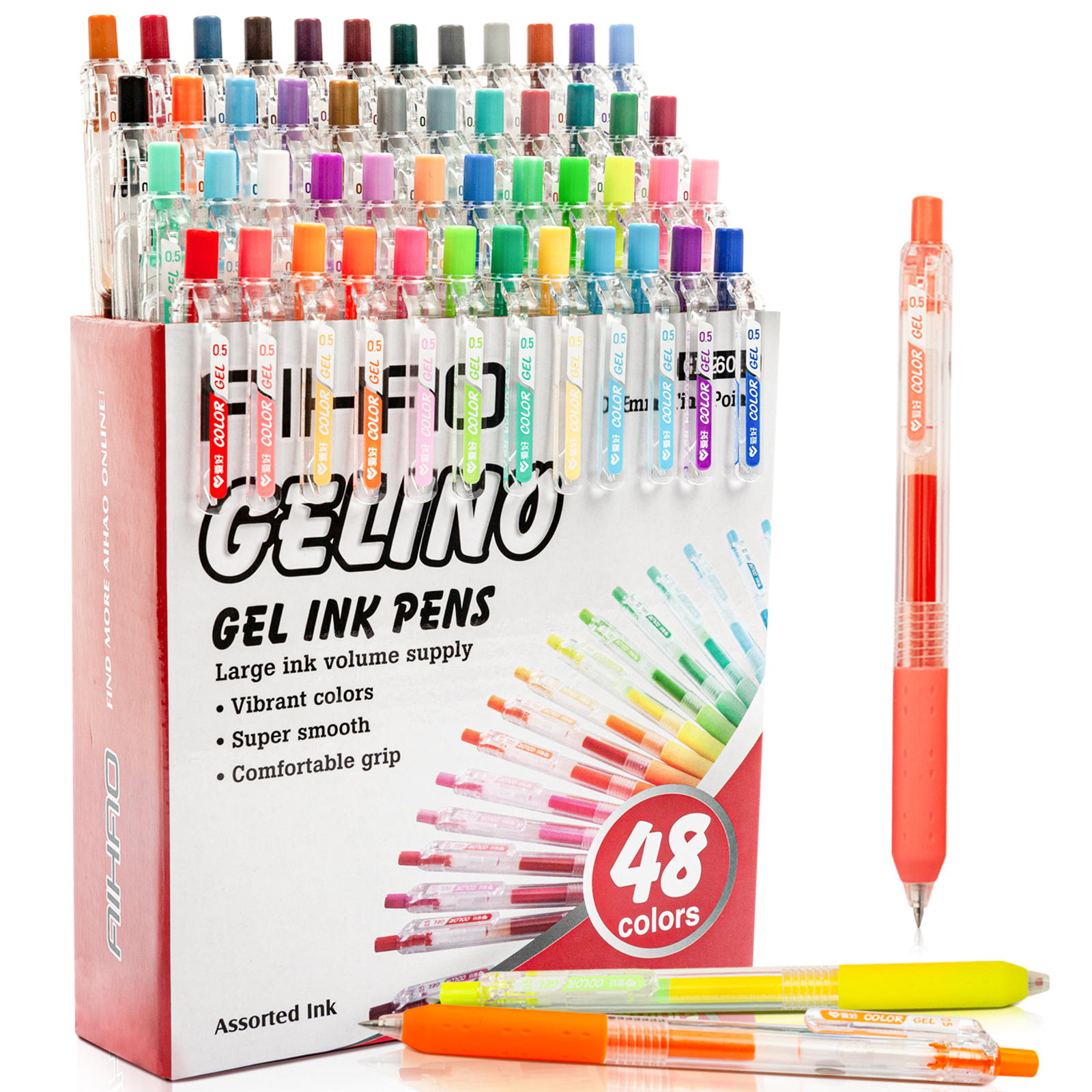 Hot Selling 0.5mm Fine Point 48 Colors Retractable Promotional Custom Gel Pens For School Office