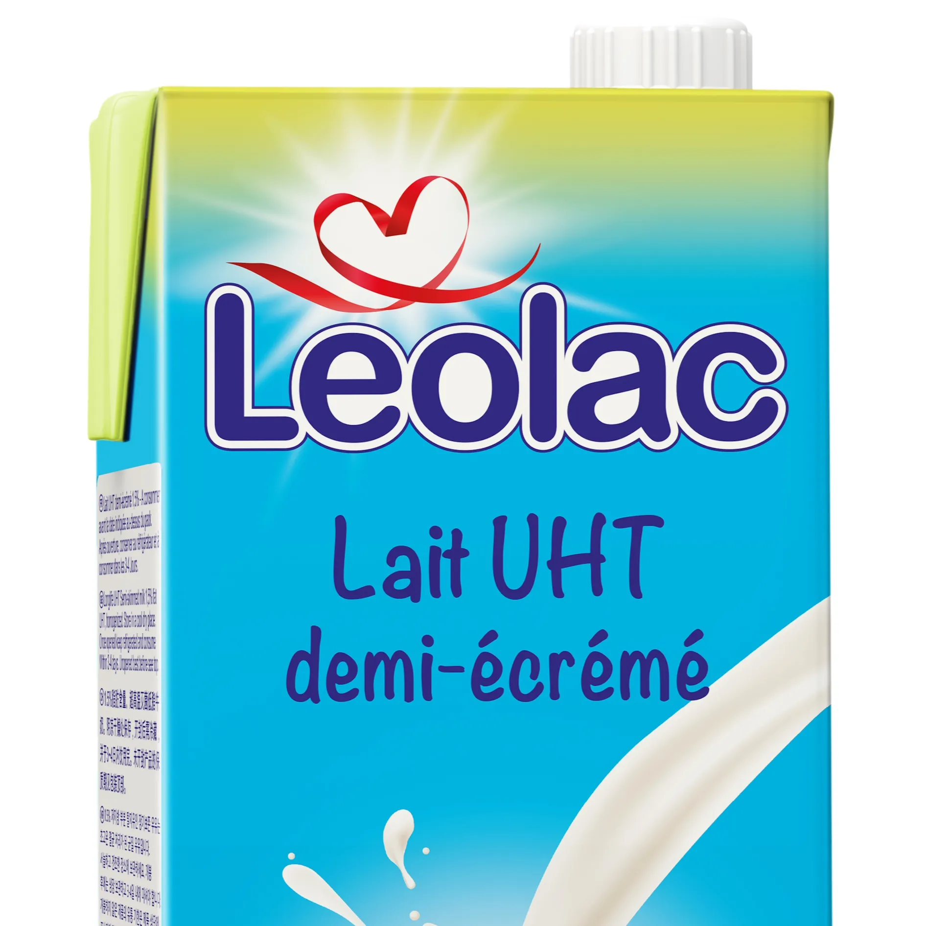 LEOLAC UHT SEMI-SKIMMED MILK 1,5% - 1L WITH SCREW OPENER 100% FRENCH MILK