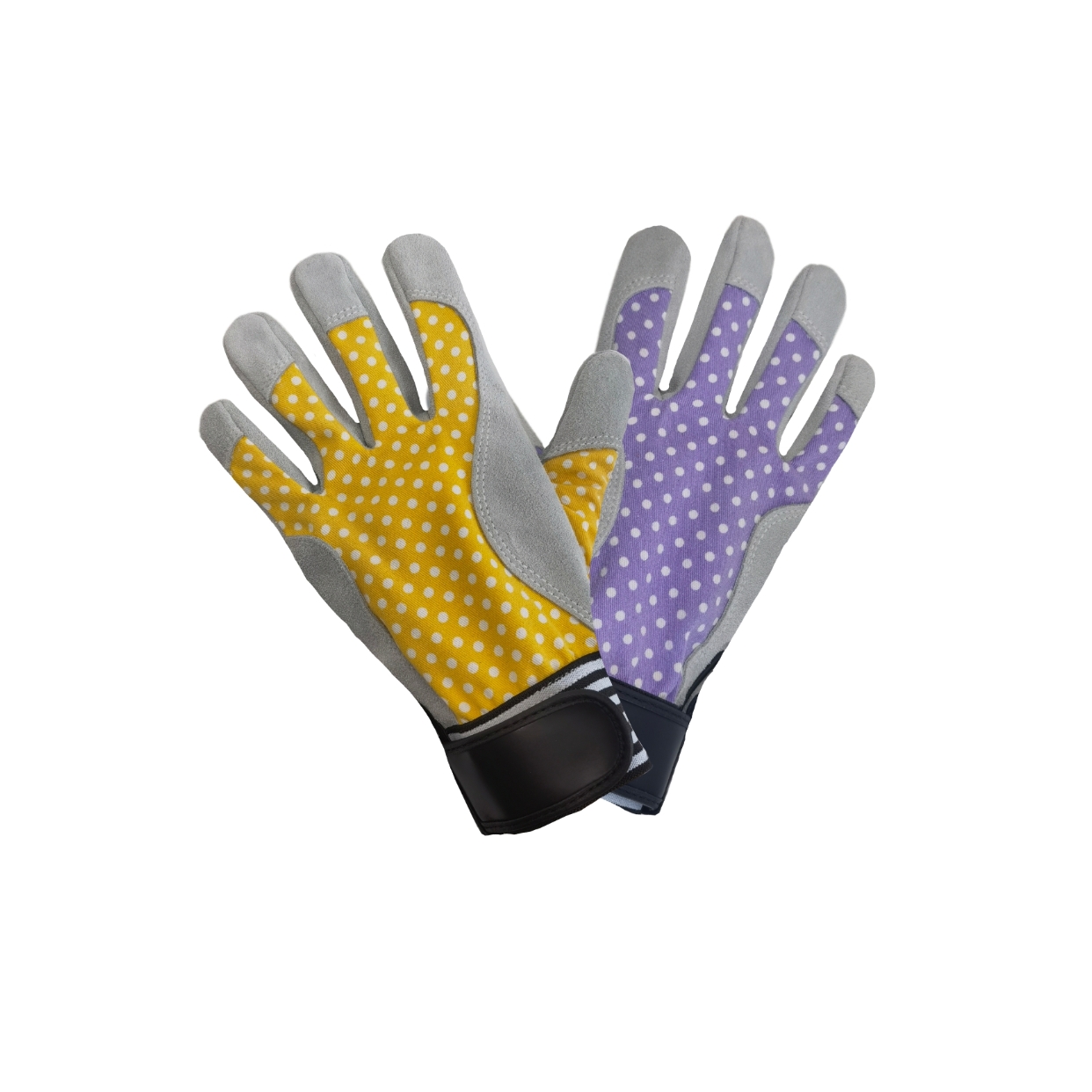 Suede Cowhide Leather With Floral Printing Fabric Women Gardening Gloves Working Gloves for Driving Wood Building Construction