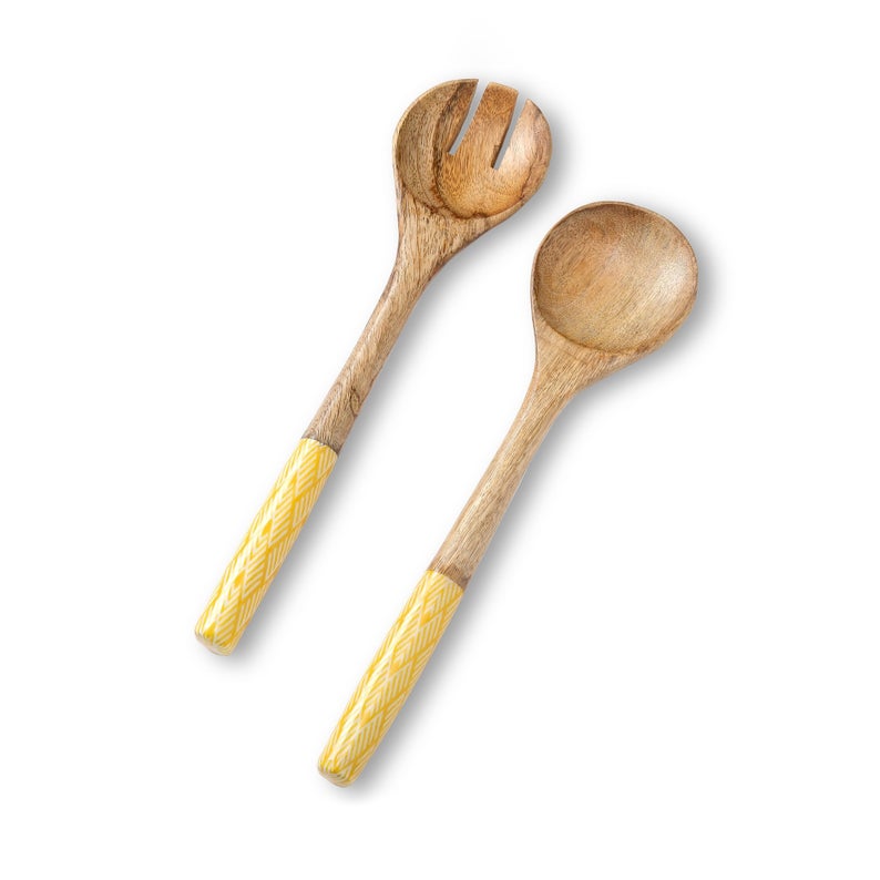 Salad Servers or Salad Tongs, Wooden Utensils for Serving Salad, 12-inch Spoon and Fork Set, Mango Wood, Black