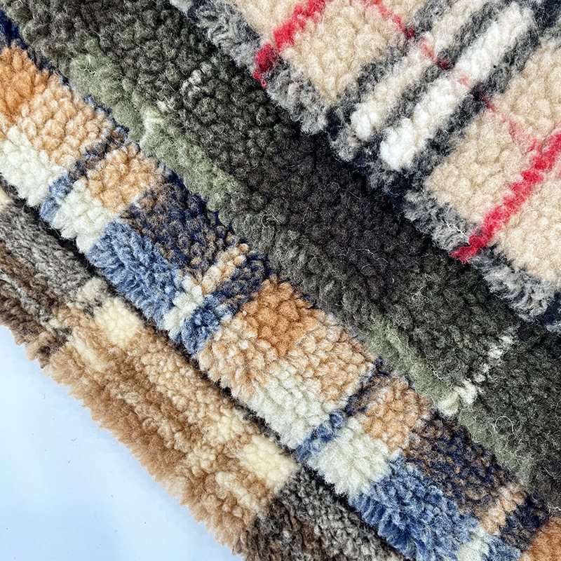 Polyester customised printing lamb wool jacquard lattice home textile fabric