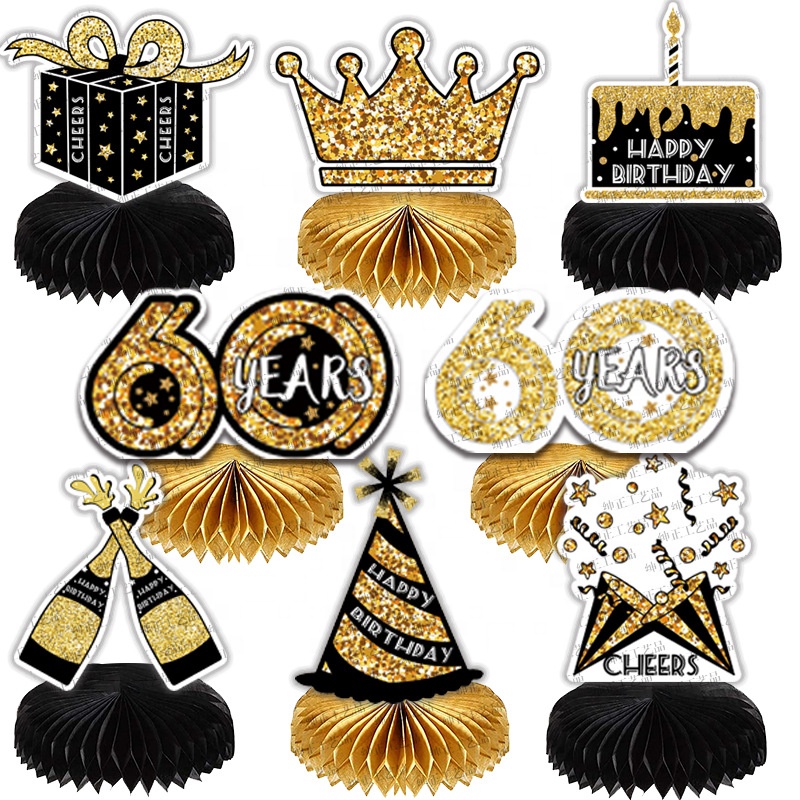 8 pcs 60th Birthday Honeycomb Table Centerpieces Happy 60th Birthday Decorations Cheers to 60 Years Table Toppers Party Favors