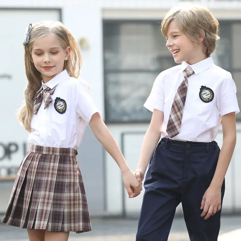 Официальная одежда для девочек, индивидуальная чистая хлопковая ткань, разноцветная школьная официальная Детская рубашка в британском стиле с длинными и короткими рукавами
