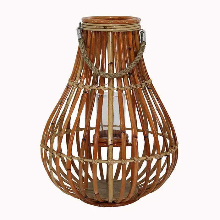 Drop Natural Rattan Hanging Lantern with Glass for Candle