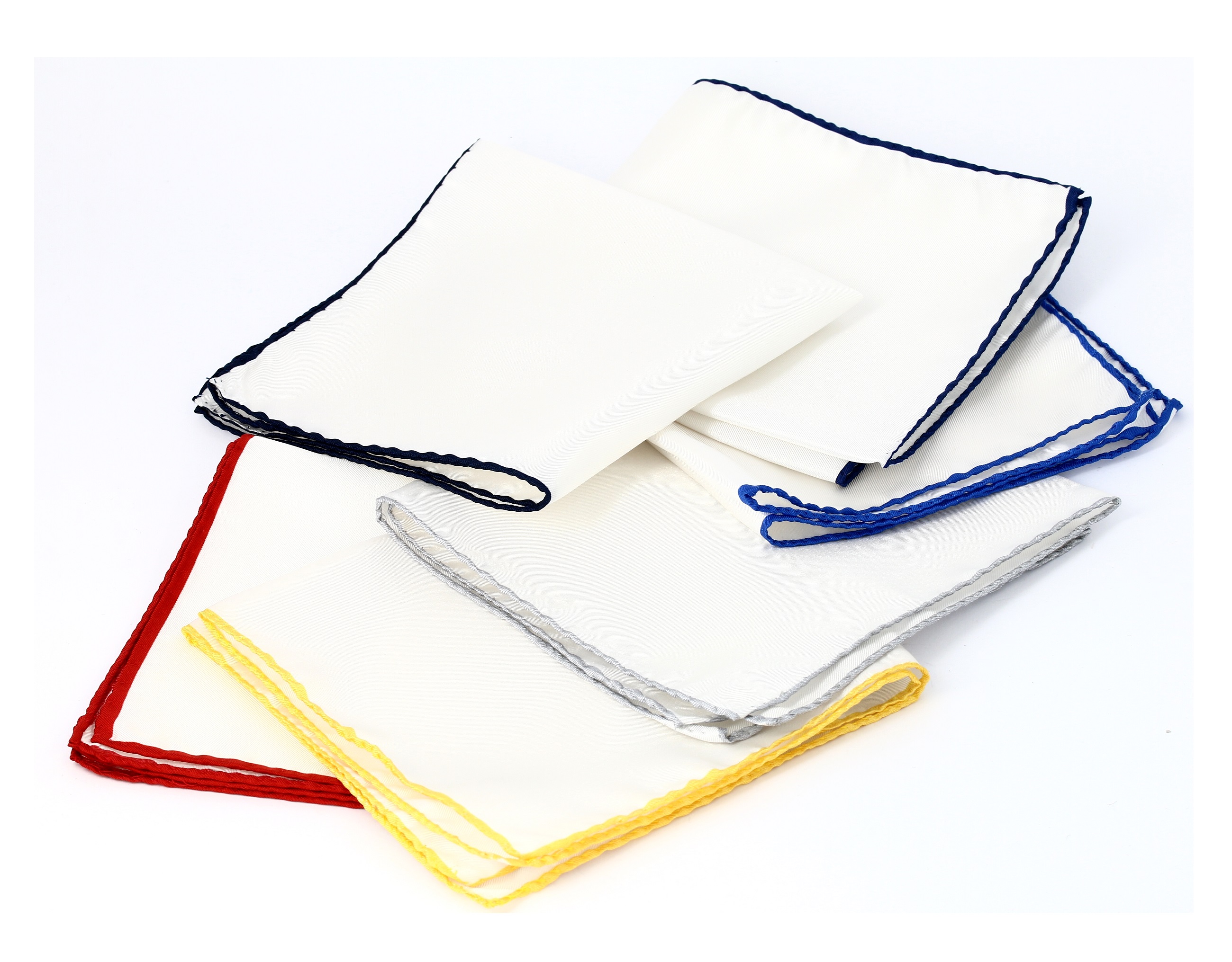 100% SILK POCKET SQUARES WITH COLORED SEWN PROFILE