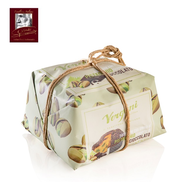 750 г PANETTONE заполненный фисташевым кремом с обычным шоколадом и украшенными фисташевыми злаками-какао NIBS gверди выбор Италия