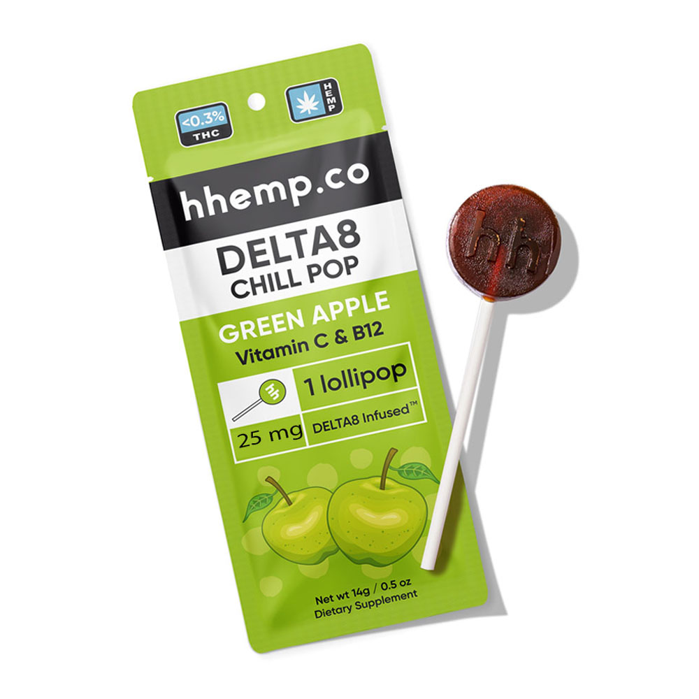 25mg Delta8 Chill Pop-Green Apple POS Box Premium Quality Hemp Flowers CBD Lollipops