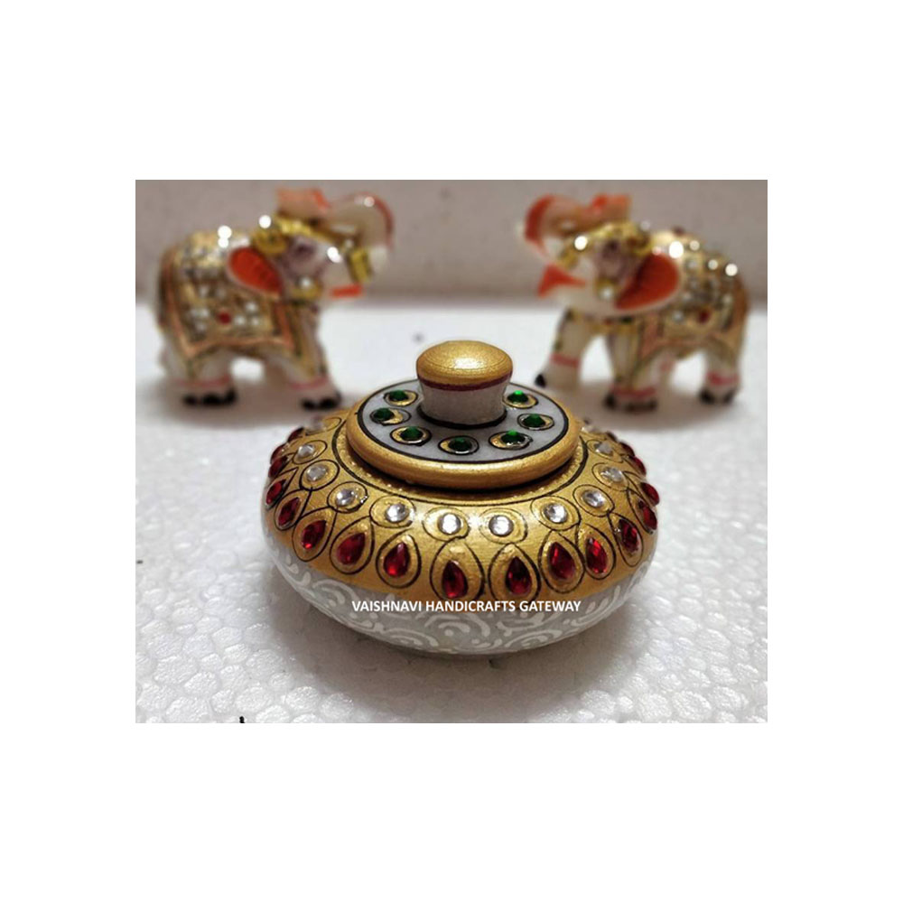 Rajasthani художественная мраморная Золотая окрашенная Рабочая коробка KumKum