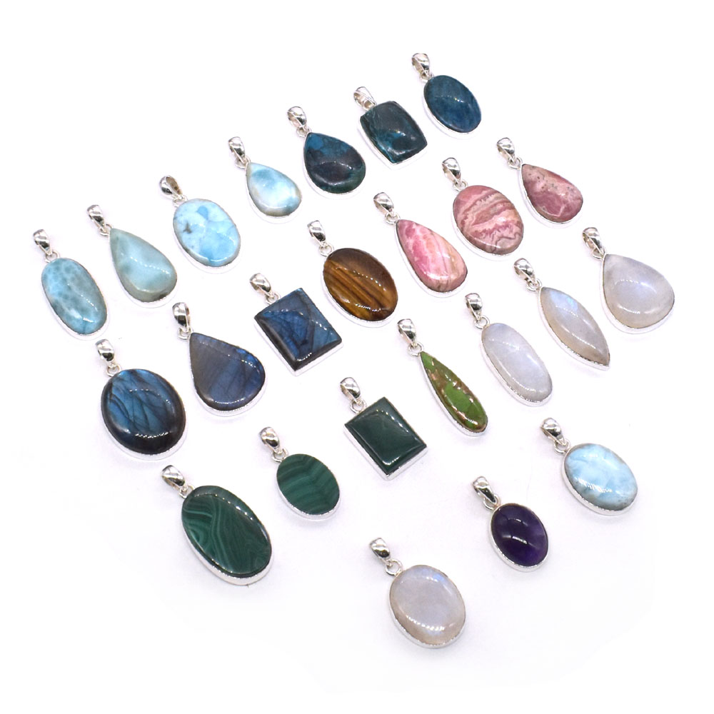 beautiful natural multi stone solid 925 sterling silver charm pendant hot selling design hip hop jewelry