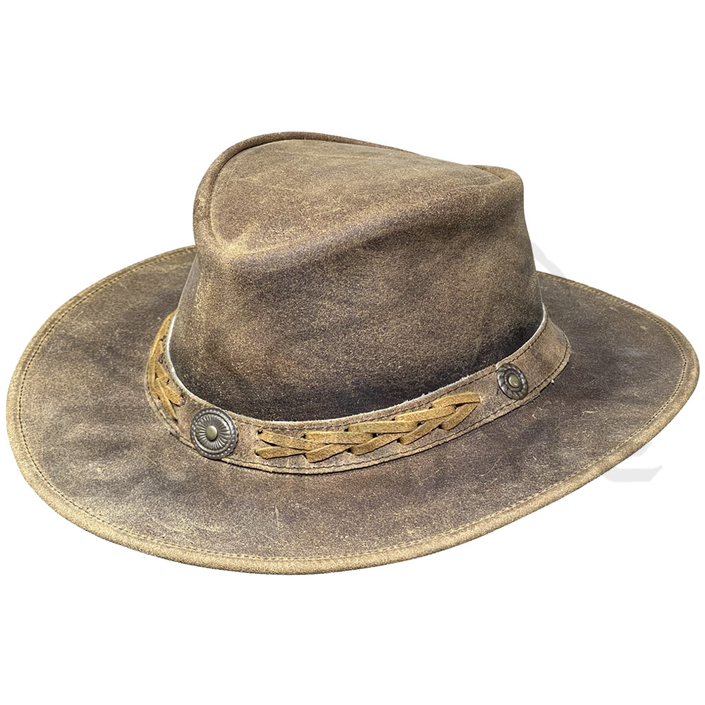 Genuine Leather Cowboy Hats Brown Crazy Cow Leather High Quality XXL Size Custom Design OEM Outdoor Western Hats For Men & Women
