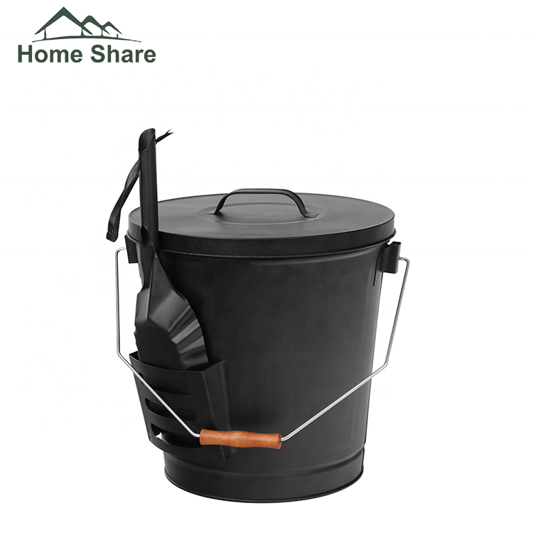 Ash bucket fireplace accessories black metal ash bucket lid ash bucket with shovel