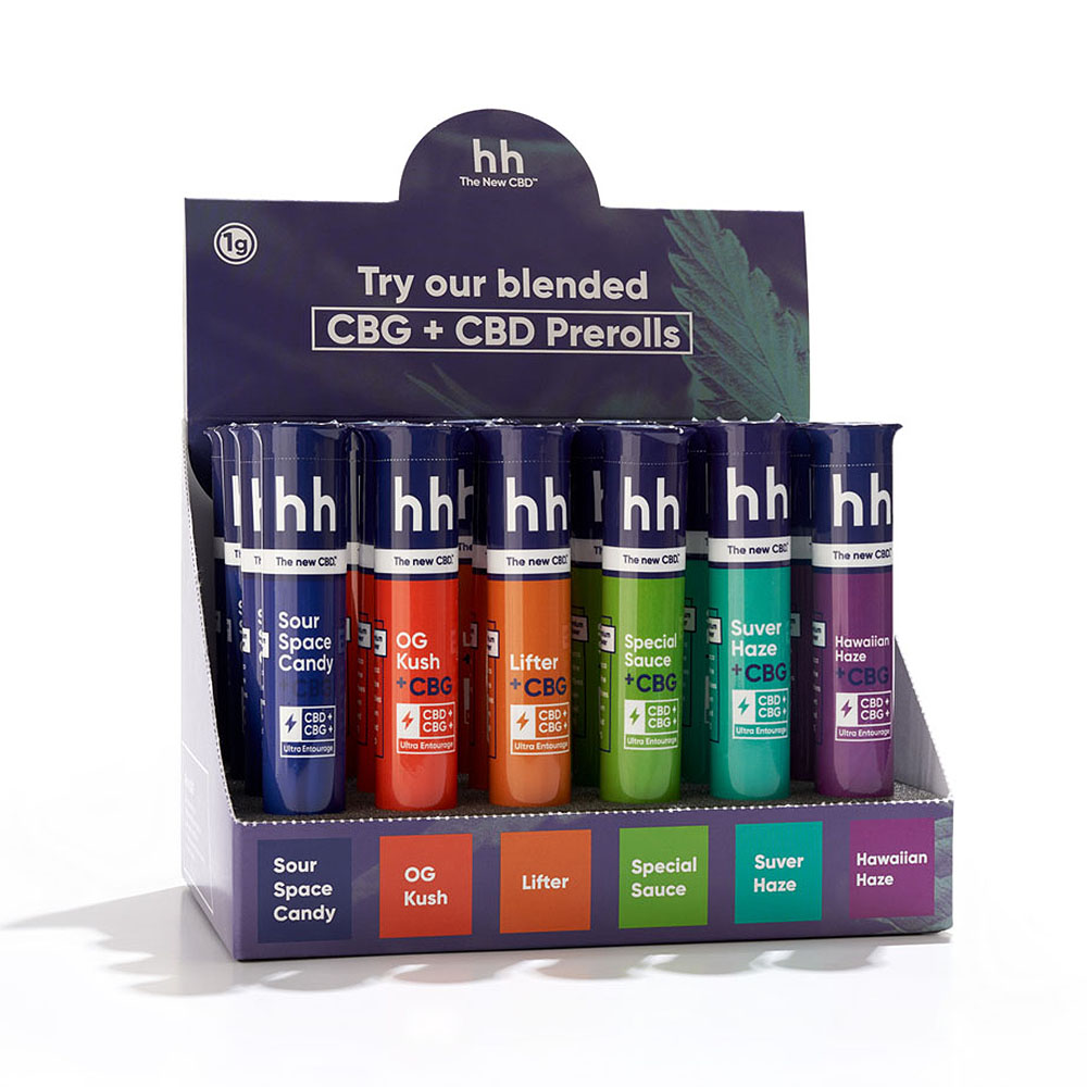 1g CBG+CBD Custom Delta 8 Premium Quality CBD Hemp Flowers Prerolls Display