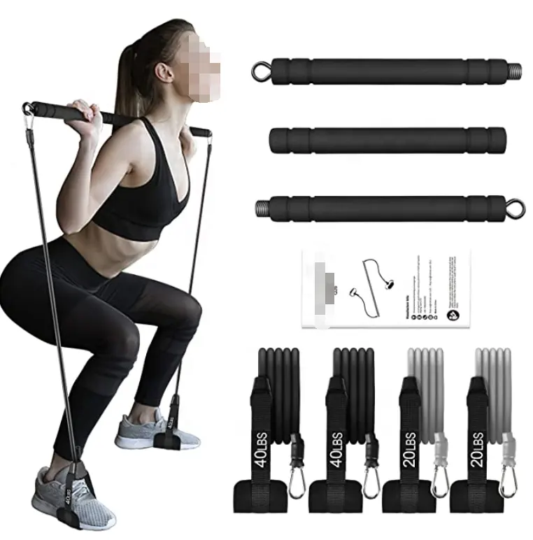 ONESTAR SPORT low moq 3 sections adjustable fitness yoga exercise pilates bar stick kit and resistance bands with foot strap