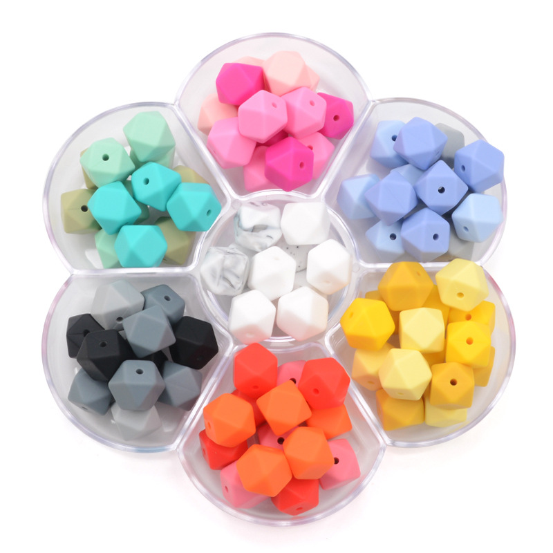 Wholesale Customized BPA Free 17mm Hexagon Soft Silicone Teether Toys Teething Beads For Baby Molar