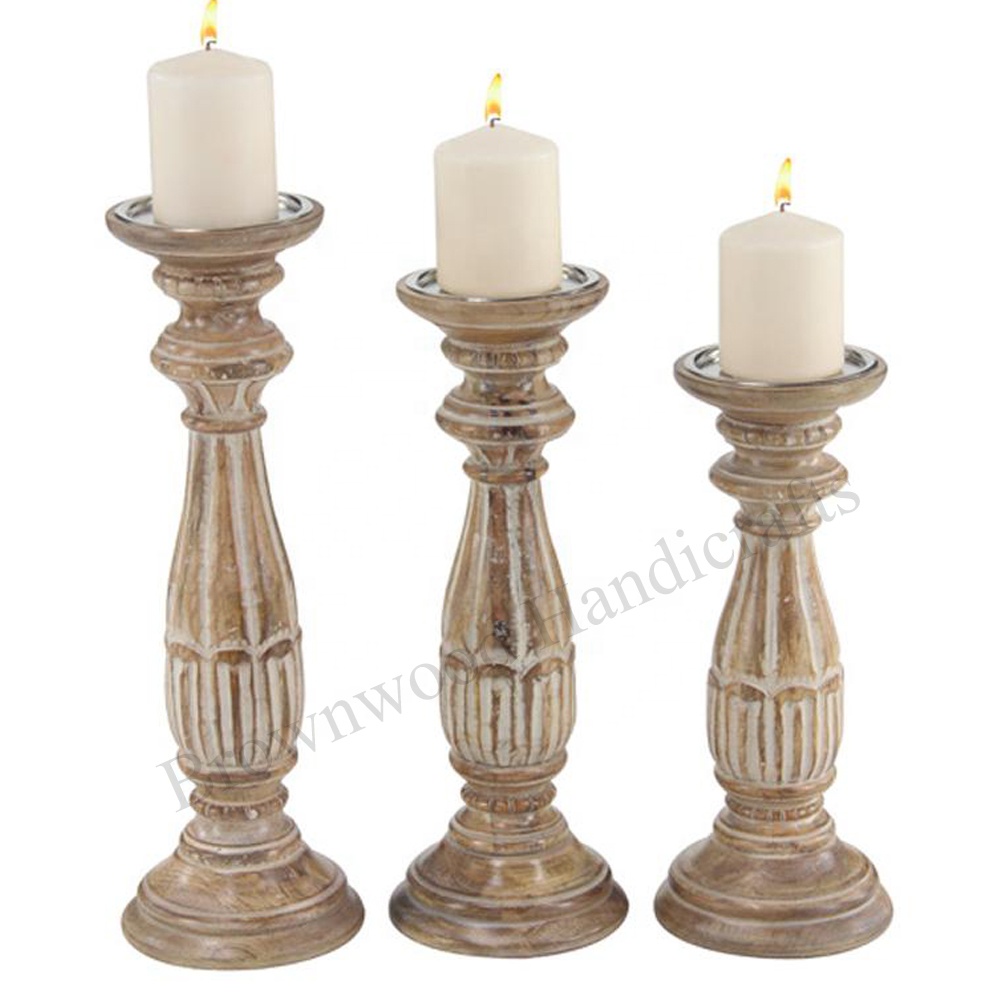 Hot Sale Wooden Artistic Designer Candle Holder Set of 3
