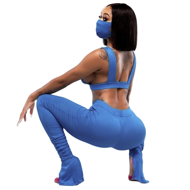 2021 Hot style High elastic yoga suit Casual sleeveless solid color sport suit Women's two pieces set