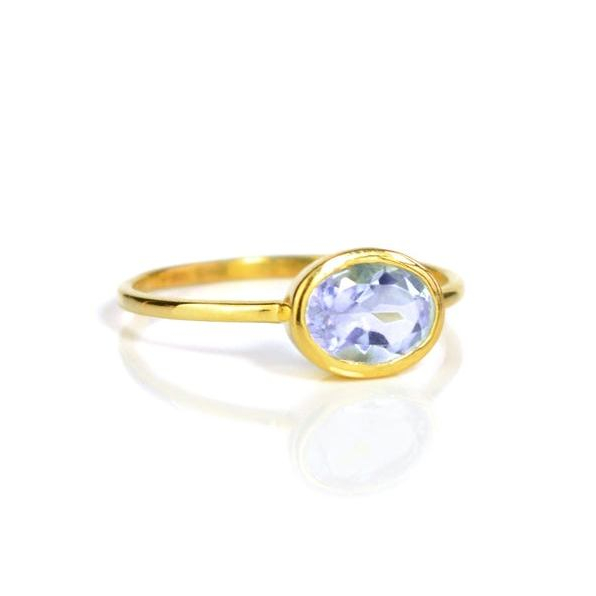 Alexandrite Quartz Oval Shape Bezel set Gold Vermeil Ring