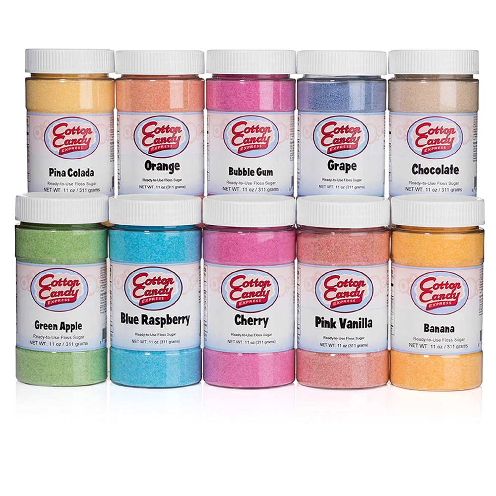 Pack of 10 Floss Sugar Cotton Candy Pack Each 11-ounce Jar of Floss Sugar Makes Approximately 20-30 Floss Sugar