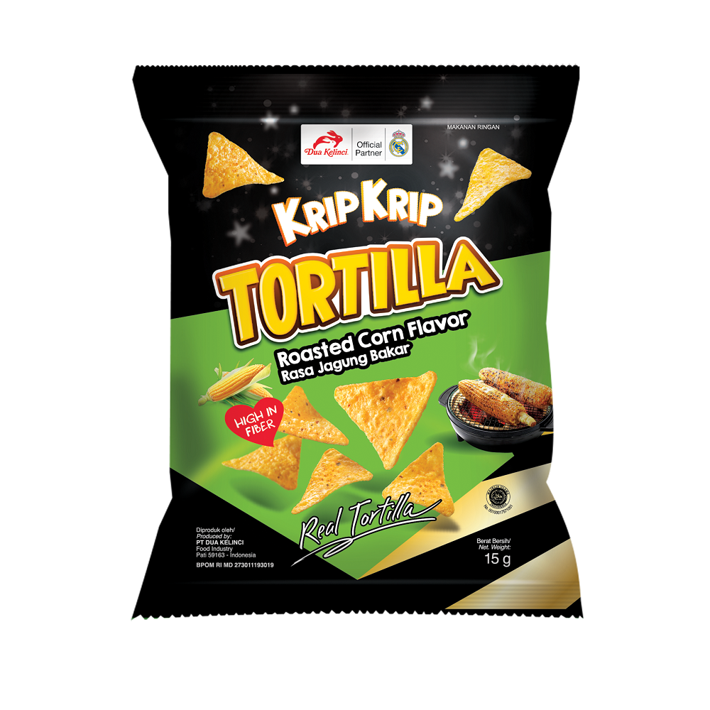 DUA KELINCI - KRIP KRIP - TORTILLA CHIP ROASTED CORN FLAVOR SNACK INDONESIA 15 GR