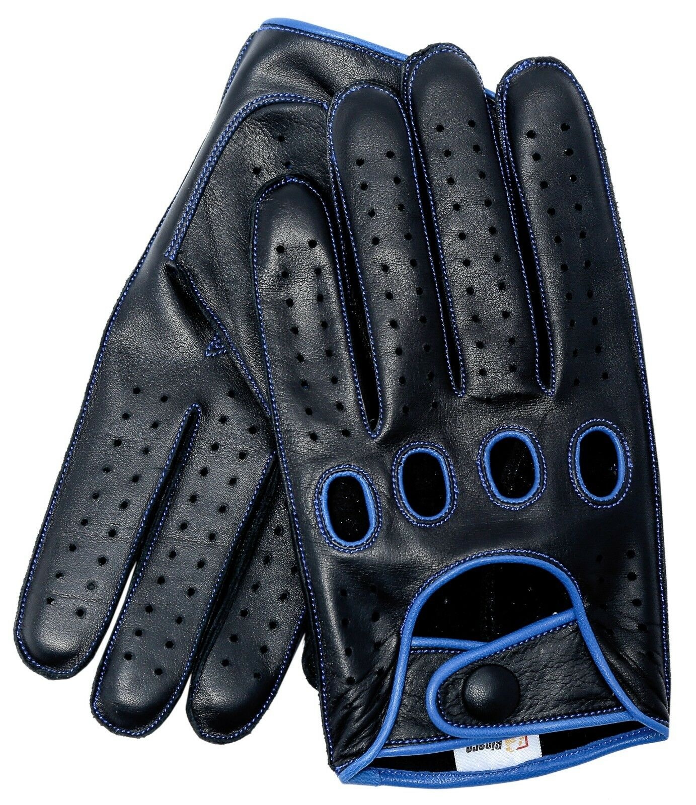 Reverse Stitched Leather Driving Gloves - Black/Blue Thread