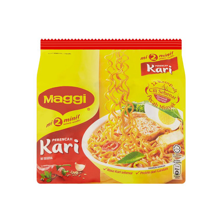 Easy to Prepare Maggi 2 Minute Curry Flavour Instant Noodles 5 x 79g for Bulk Buyers