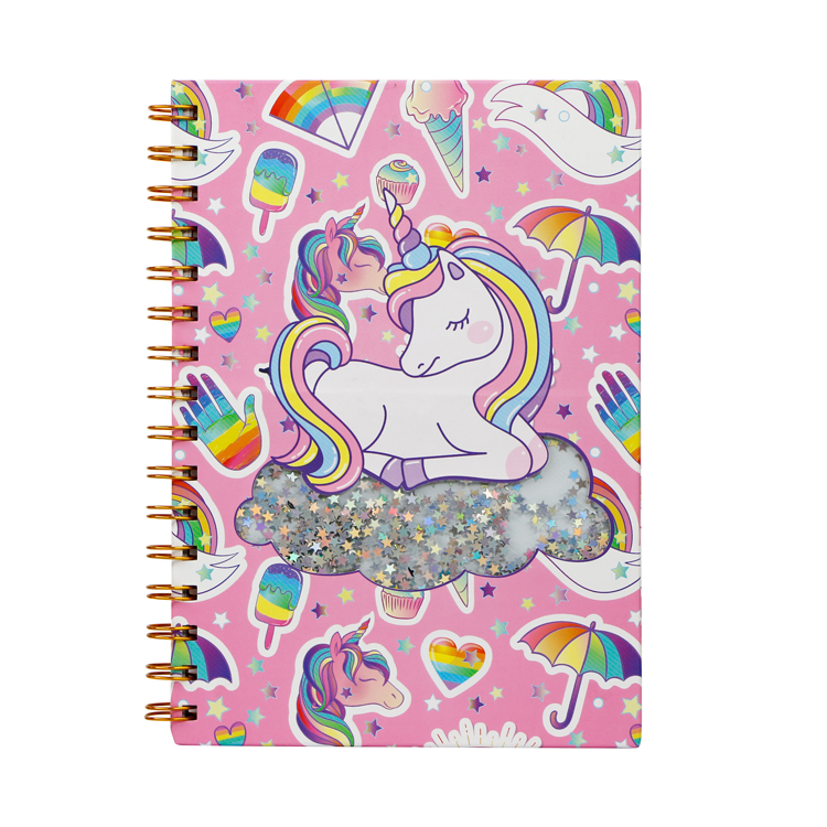 hot sale A5 size daily notebook hardcover ruled glitter shaker journal for BTS , unicorn custom printed spiral notebook