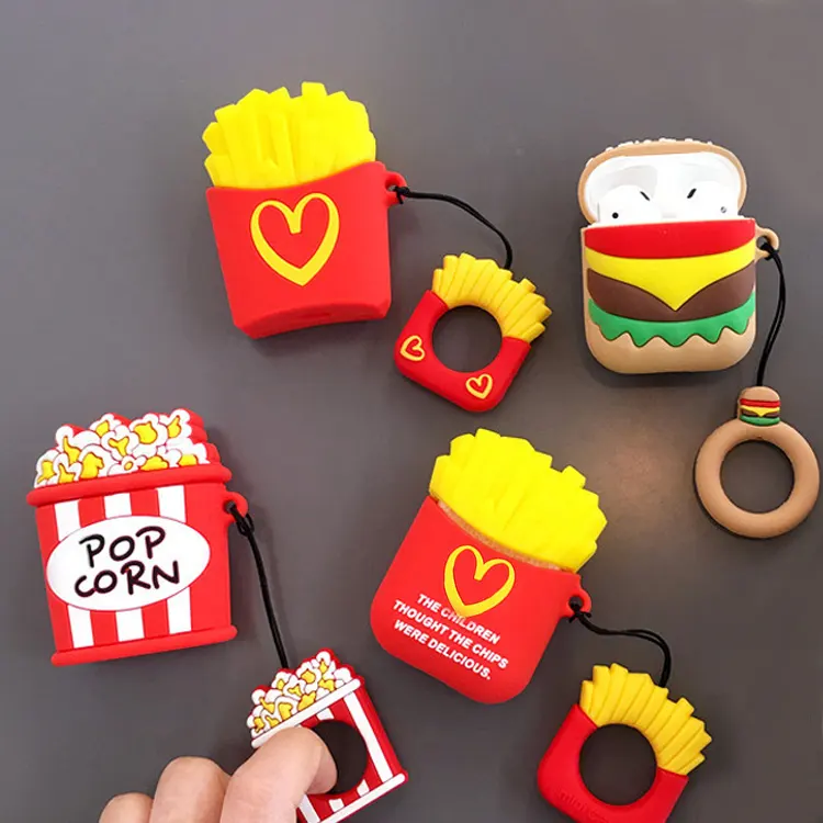Custom cartoon french fries hamburger earphone headphone waterproof silicone case for airpods