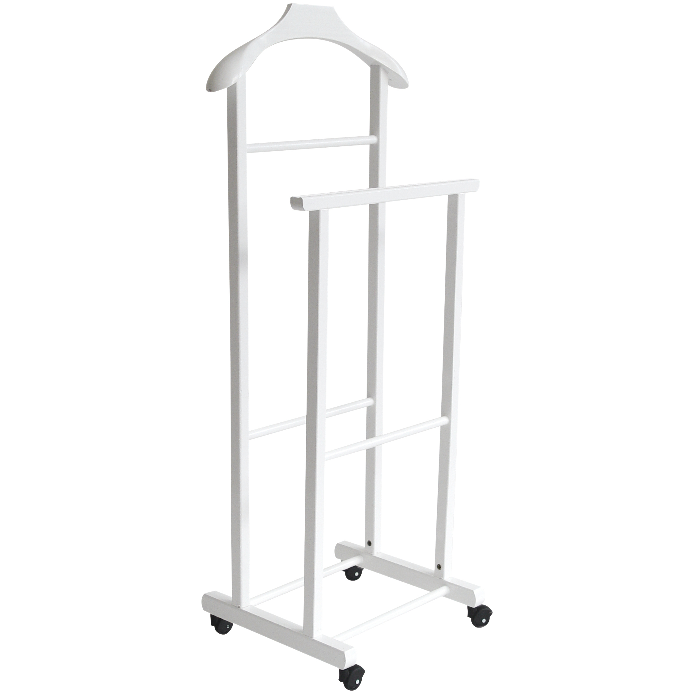 High quality double valet stand in beech wood white color with shaped hanger with shaped hanger for bedroom Made in Italy