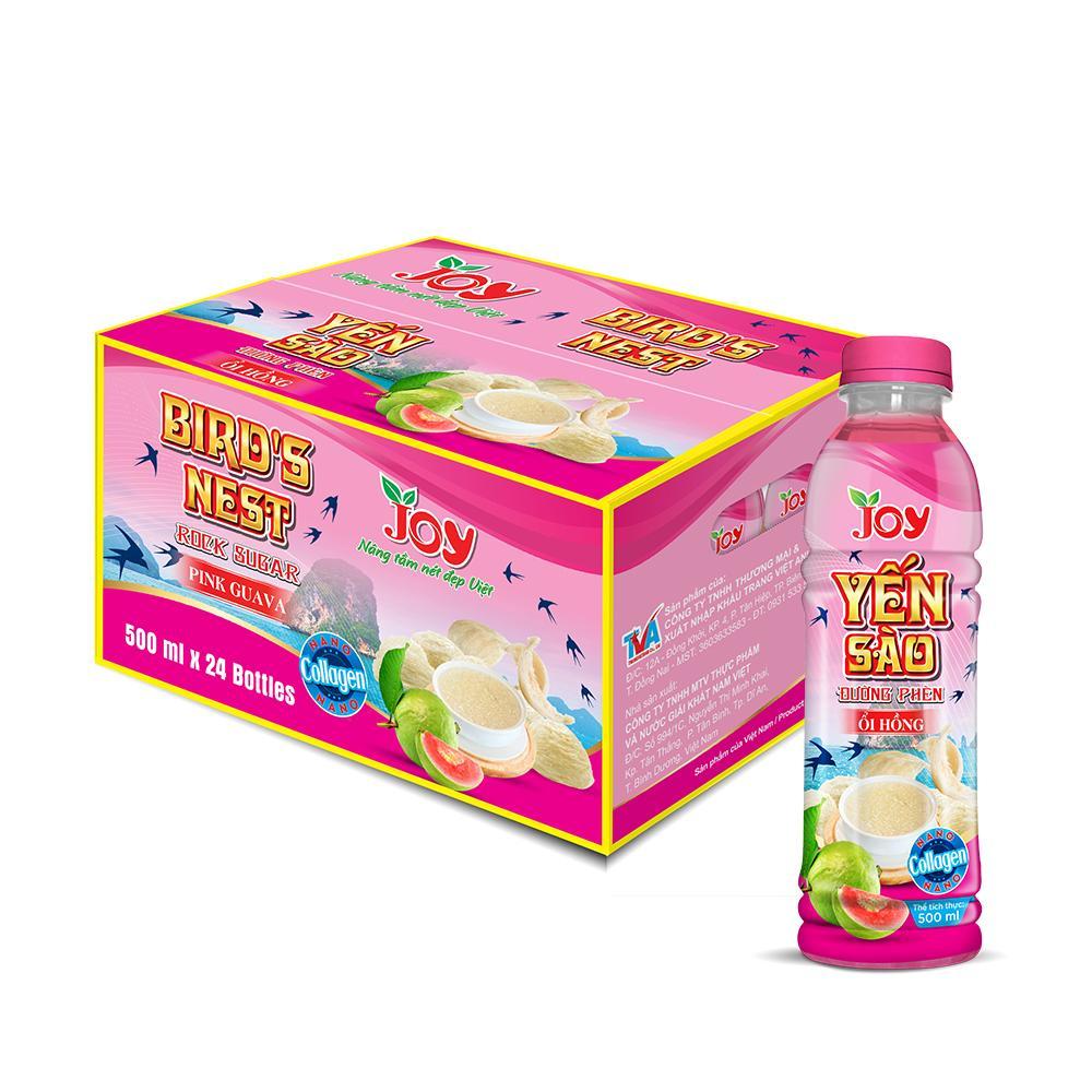 JOY Soft Drink 500ml Plastic Bottle Bird's Nest Fruit Juice Pink Guava with Rock Sugar Healthy Fruit Drink Viet Nam Brand