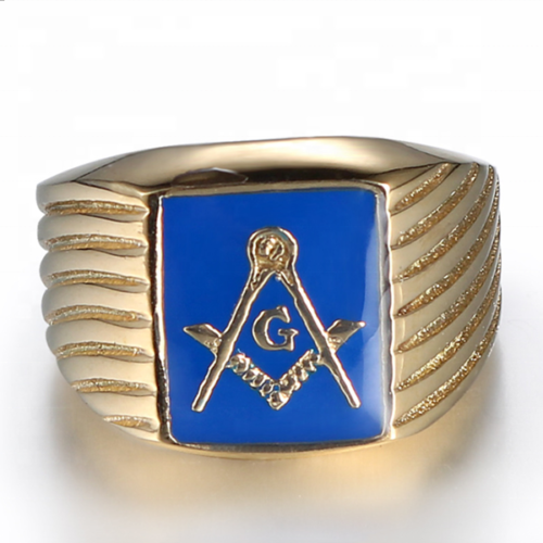Мужское кольцо Masonic Freemason, из нержавеющей стали, голубое золото, квадратный компас