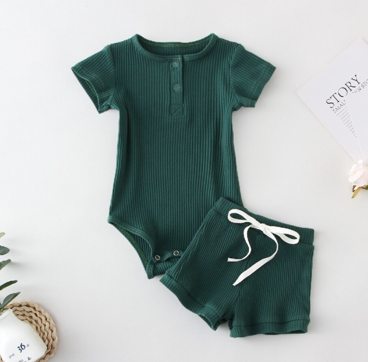 [ FulfillPanda ]Cotton Short Sleeve Infant Bodysuit + Pants Toddler Boy Outfits pakaian bayi dropship