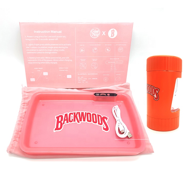 Customized Changeable Colors Plastic light up LED Rolling Trays with Glow Jar storage container set Smoking accessories