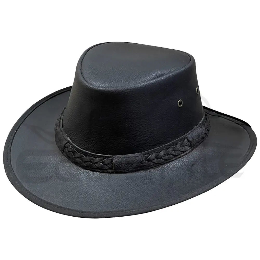 Full Grain Cow Leather Cowboy Hat Unisex Design Western Leather Hat Medium & Large Size OEM Custom Black Leather Cowboy Hat