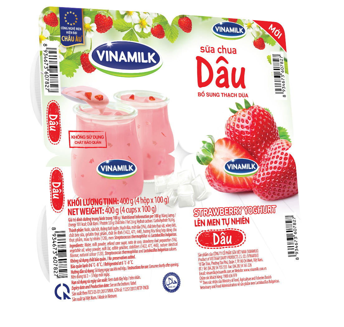 Eating Yogurt - Vianmilk - High Quality - Strawberry Yogurt - Packing 100g per box x 48 boxes per Carton